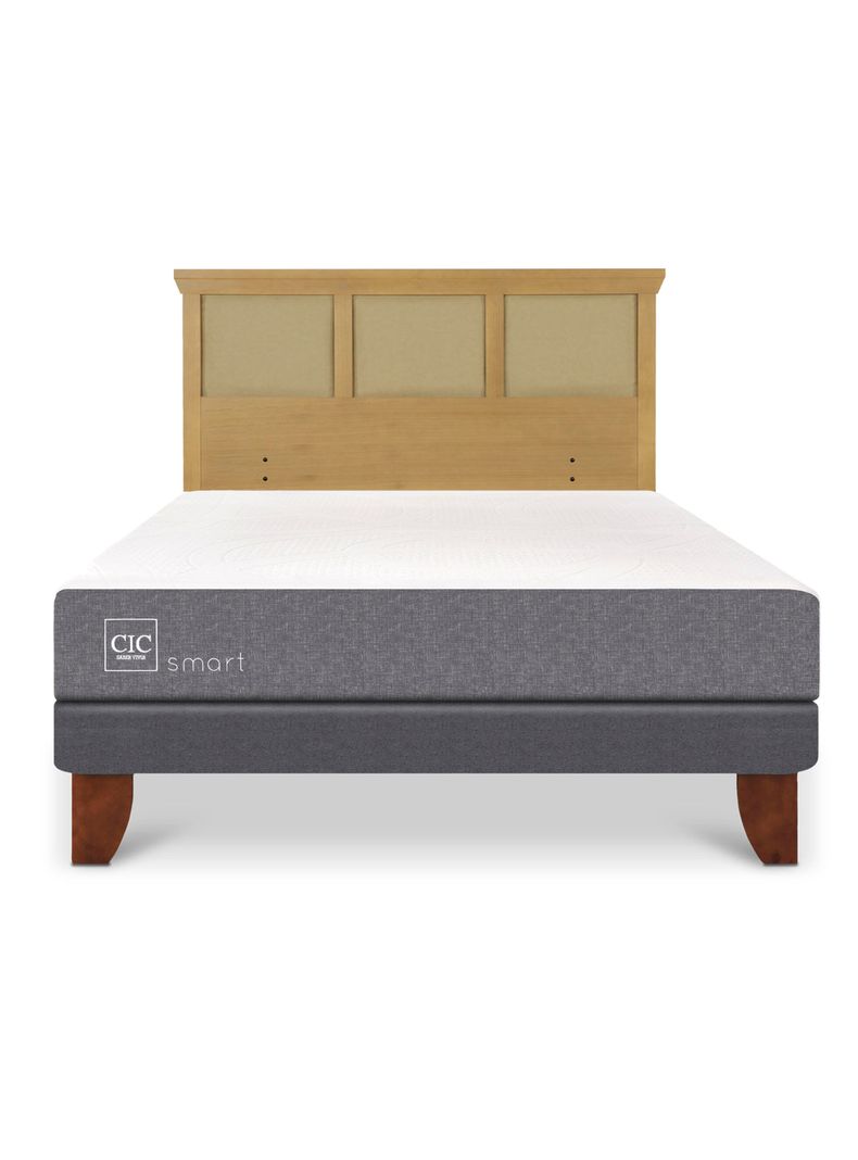 Cama Europea Smart 2 Plazas + Respaldo Torino Mostaza-2