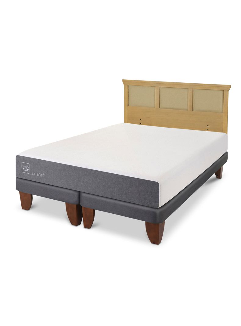 Cama Europea Smart 2 Plazas Base Dividida + Respaldo Torino Mostaza-0