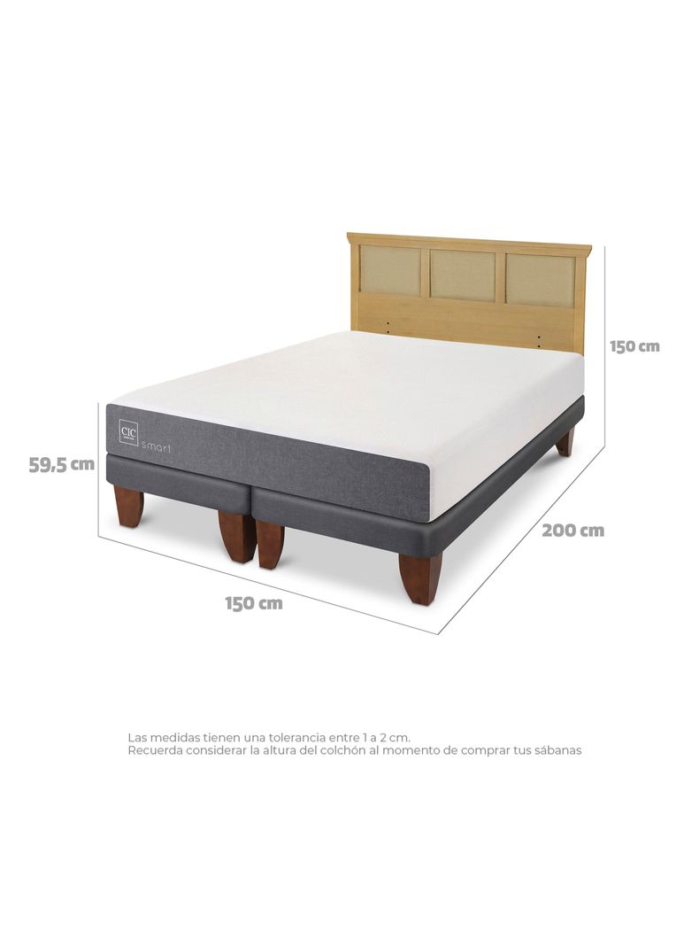 Cama Europea Smart 2 Plazas Base Dividida + Respaldo Torino Mostaza-1