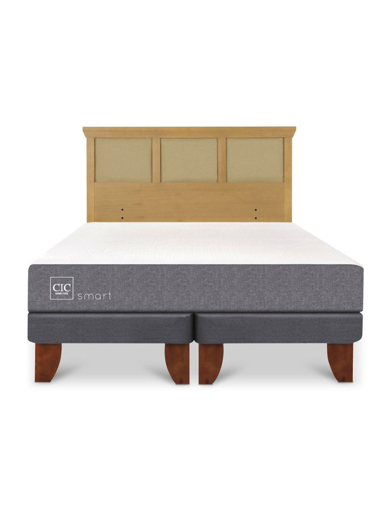Cama Europea Smart 2 Plazas Base Dividida + Respaldo Torino Mostaza-2