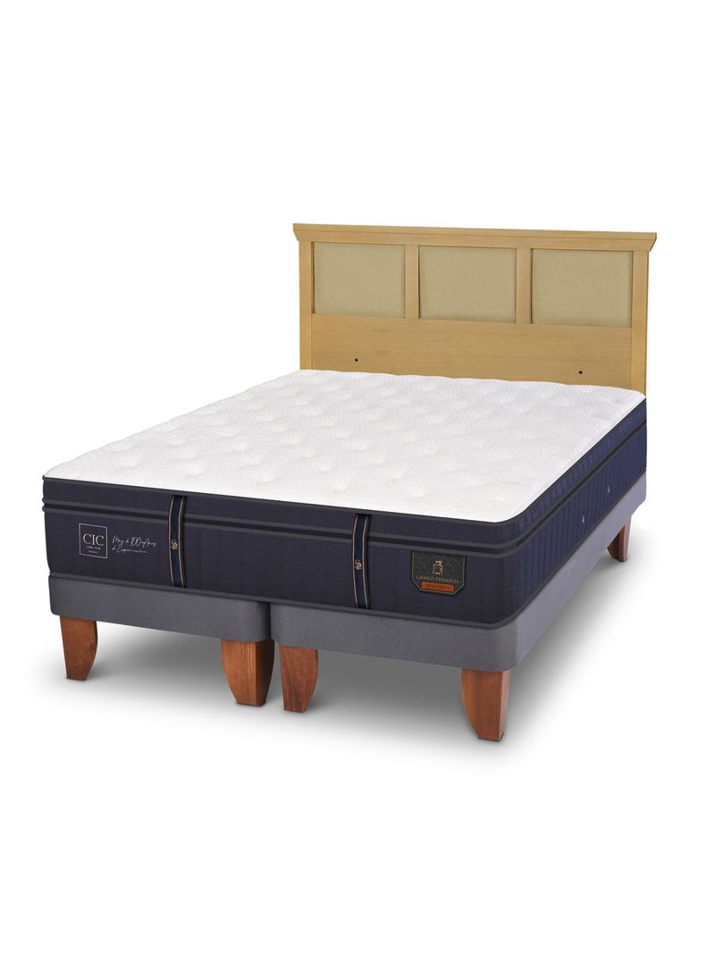Cama Europea Grand Premium 2 Plazas Base Dividida + Respaldo Torino Mostaza-0