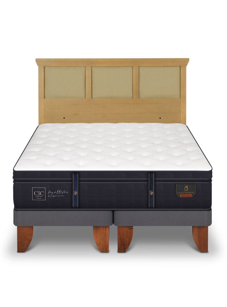 Cama Europea Grand Premium 2 Plazas Base Dividida + Respaldo Torino Mostaza-2