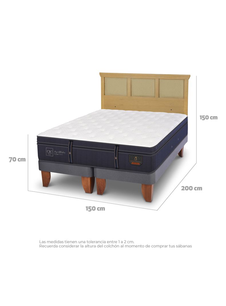 Cama Europea Grand Premium 2 Plazas Base Dividida + Respaldo Torino Mostaza-1