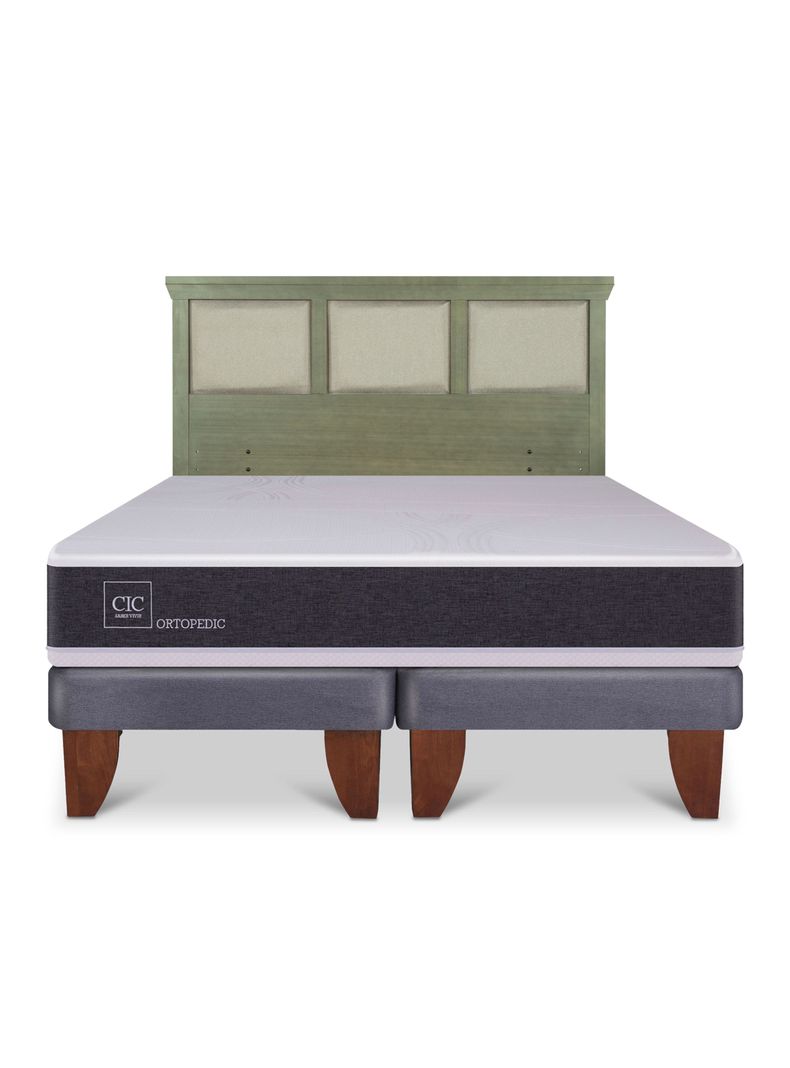 Cama Europea Ortopedic King + Respaldo Torino Olivo-2
