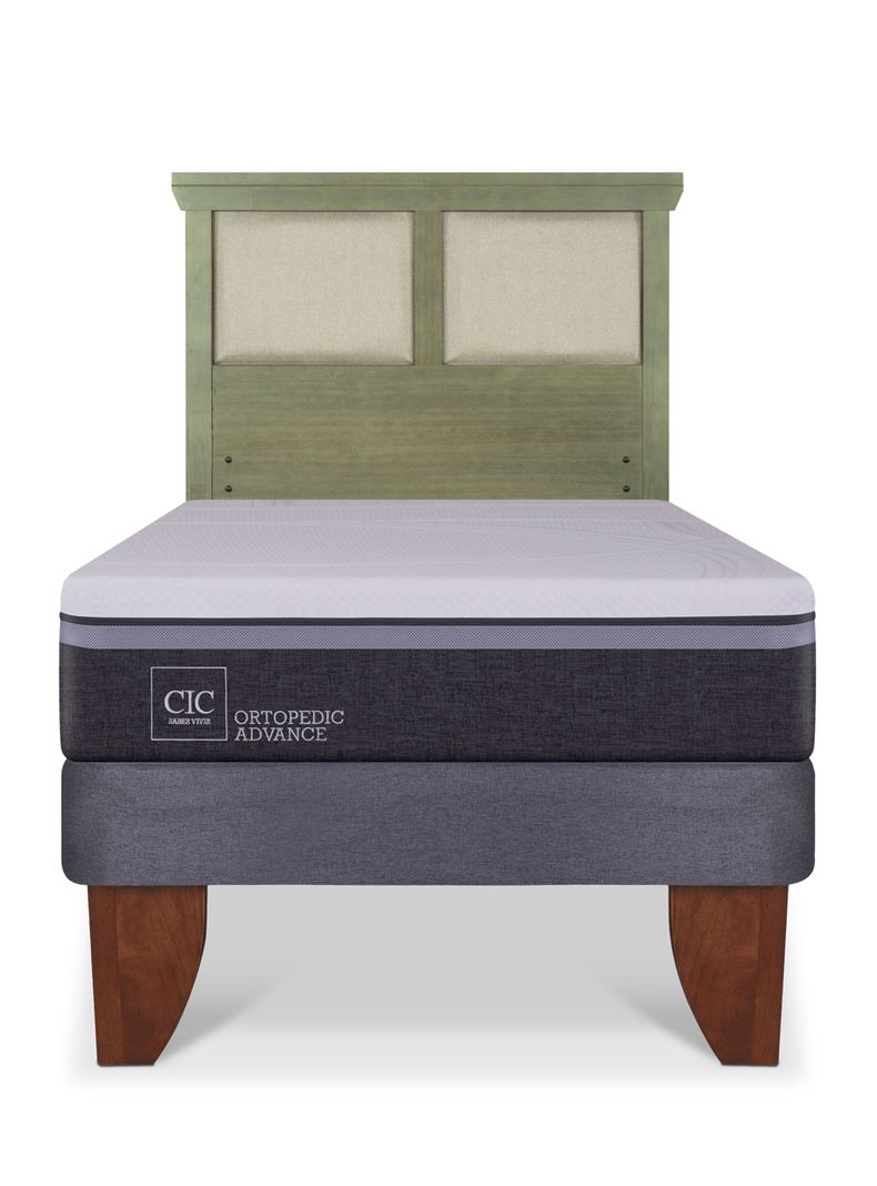 Cama Europea Ortopedic Advance 1.5 Plazas + Respaldo Torino Olivo-2