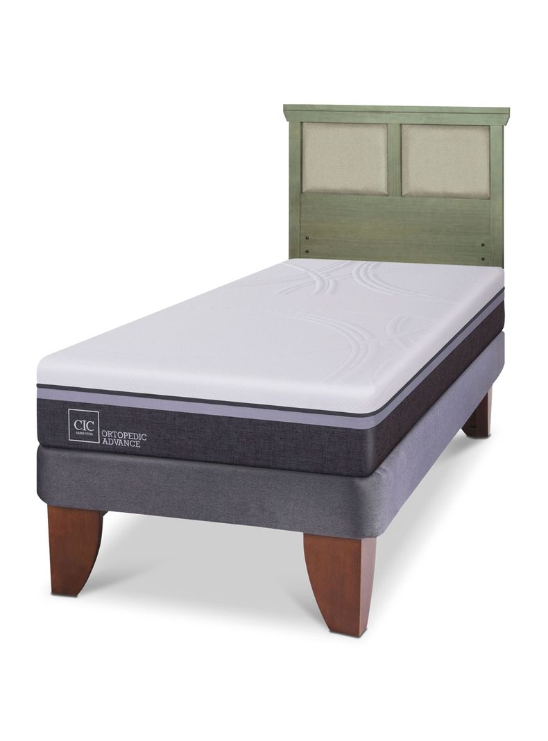 Cama Europea Ortopedic Advance 1.5 Plazas + Respaldo Torino Olivo-0