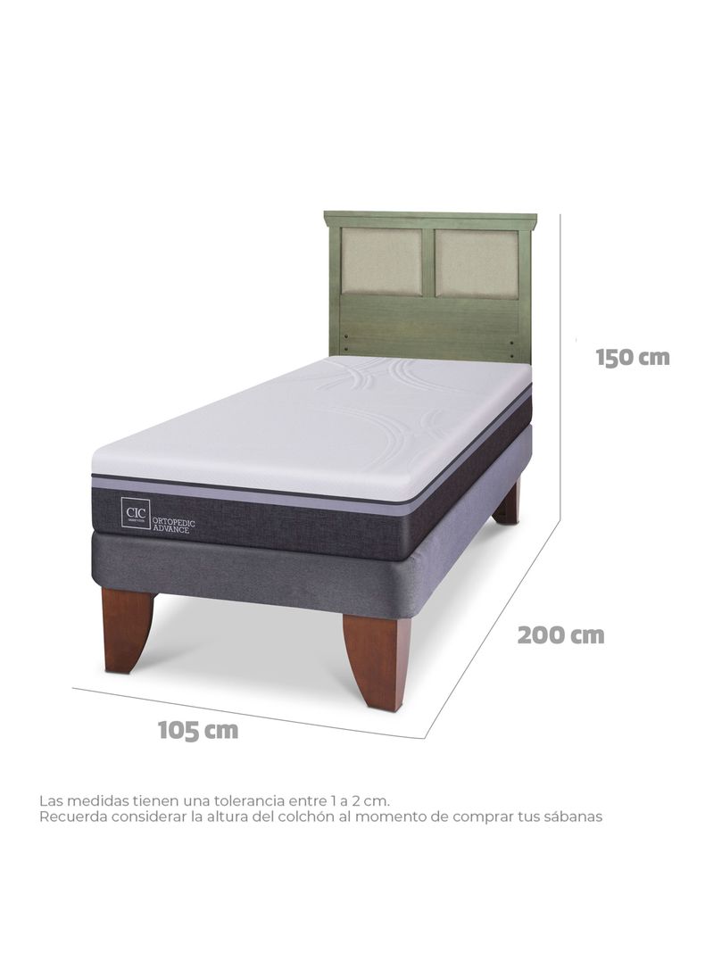 Cama Europea Ortopedic Advance 1.5 Plazas + Respaldo Torino Olivo-1