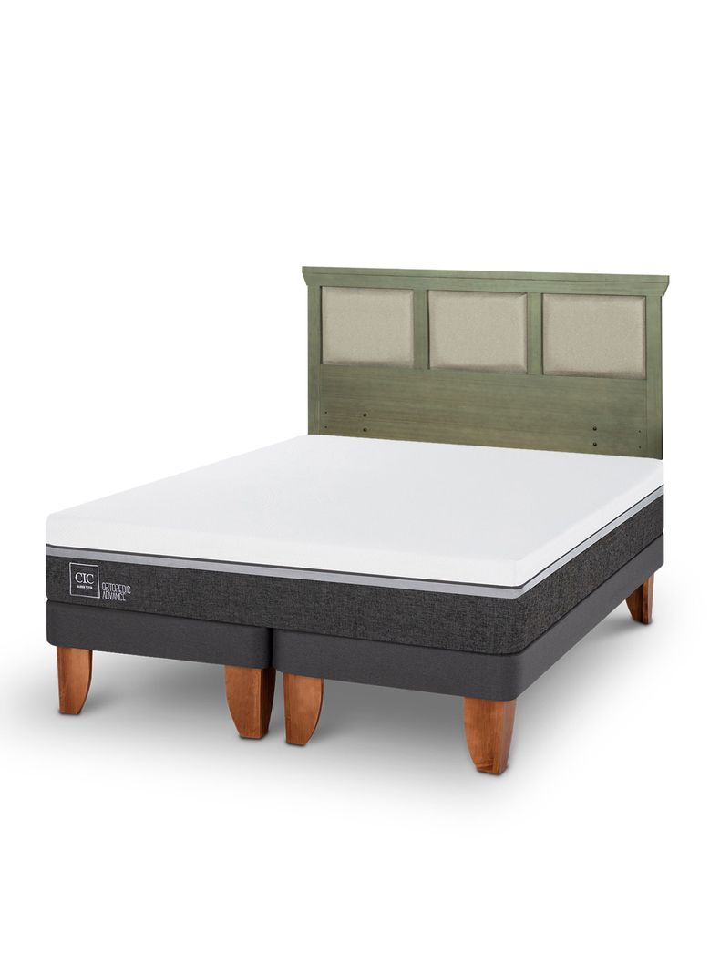 Cama Europea Ortopedic Advance King + Respaldo Torino Olivo
