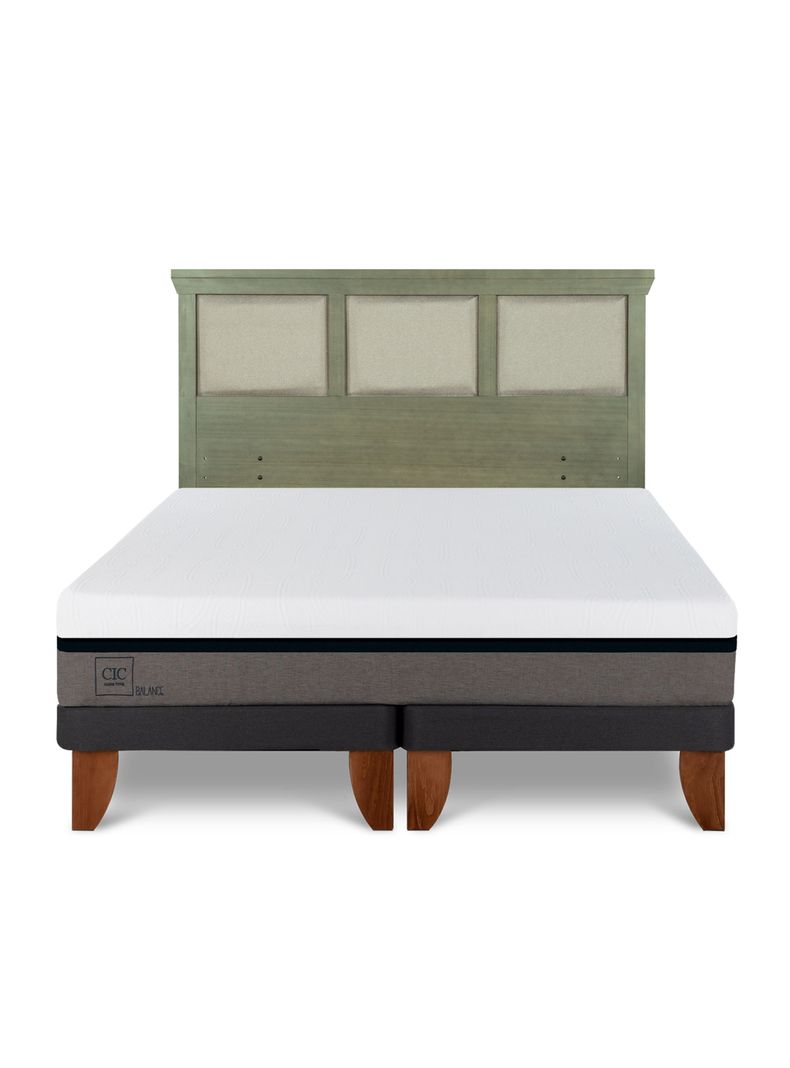 Cama Europea Balance 2 Plazas Base Dividida + Respaldo Torino Olivo-2