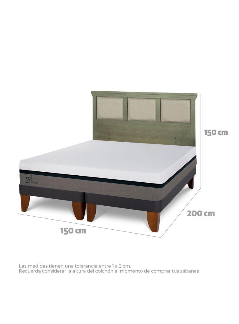 Cama Europea Balance 2 Plazas Base Dividida + Respaldo Torino Olivo-1