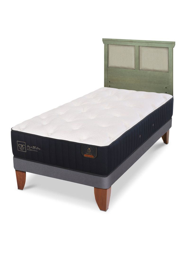 Cama Europea Premium 1.5 Plazas + Respaldo Torio Olivo