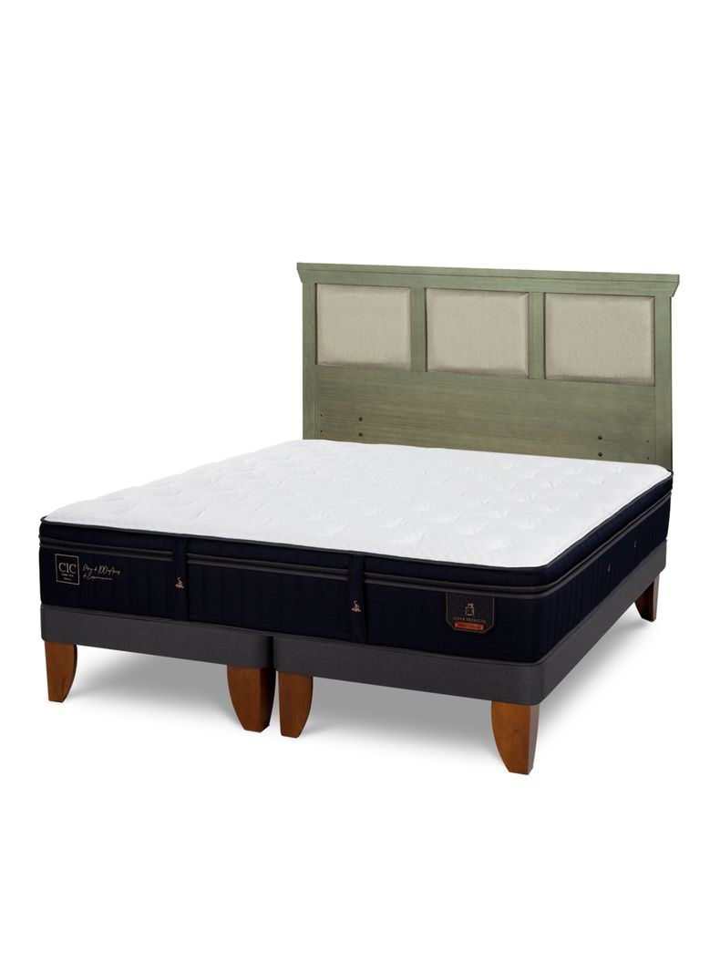 Cama Europea Súper Premium 2 Plazas Base Dividida + Respaldo Torino Olivo-0