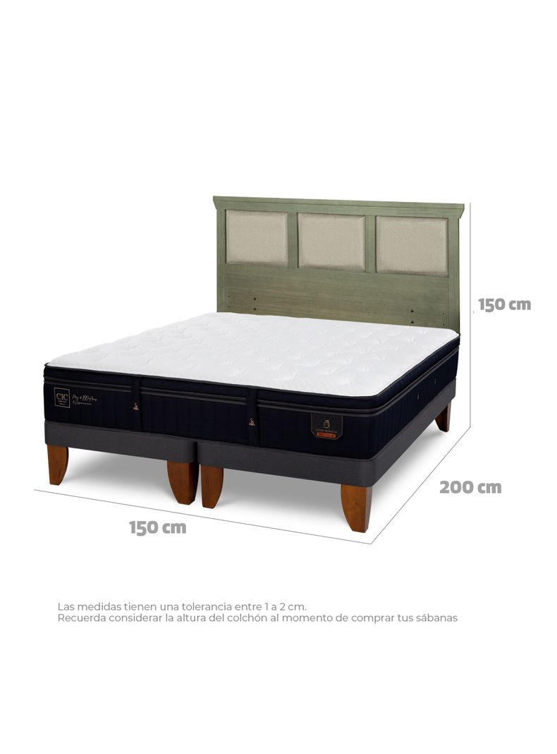 Cama Europea Súper Premium 2 Plazas Base Dividida + Respaldo Torino Olivo-1