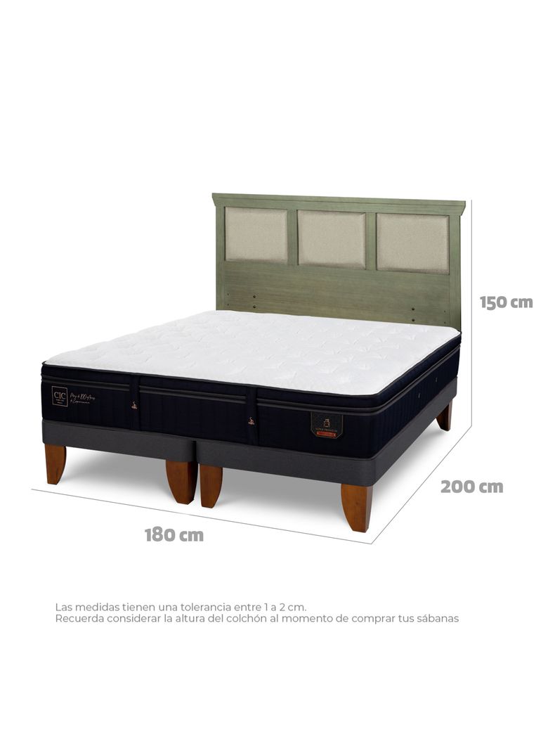 Cama Europea Super Premium King + Respaldo Torino Olivo-1