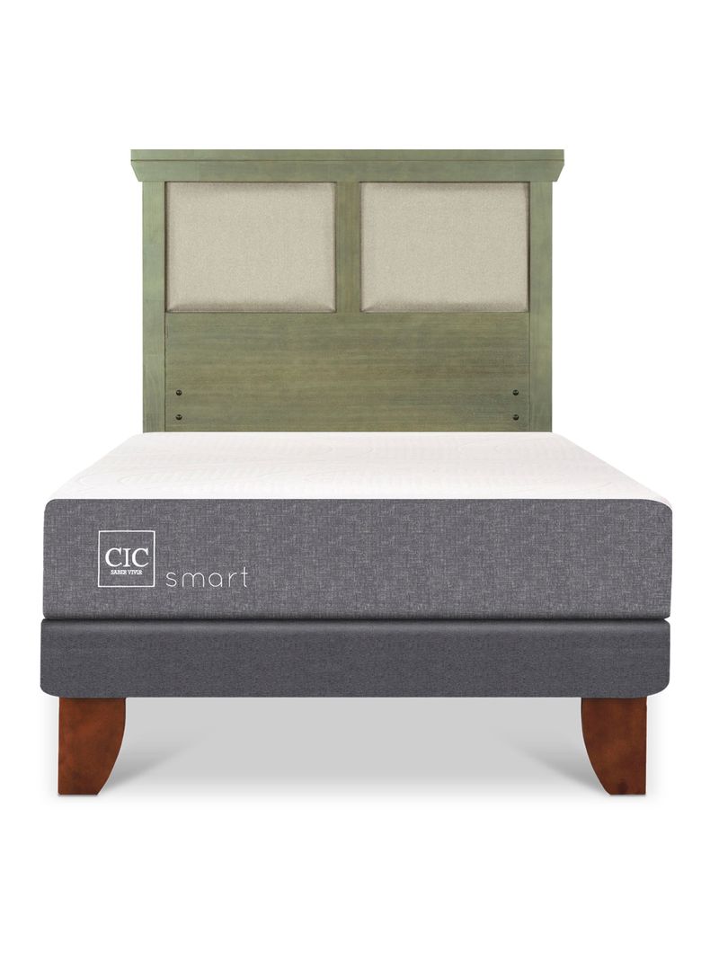 Cama Europea Smart 1 Plaza + Respaldo Torino Olivo-2