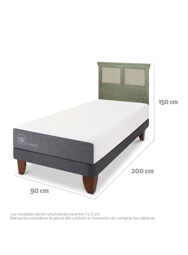 Cama Europea Smart 1 Plaza + Respaldo Torino Olivo-1