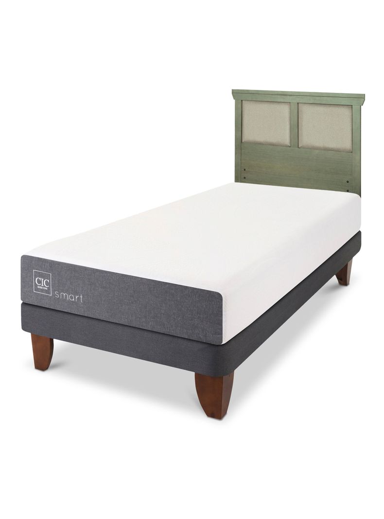 Cama Europea Smart 1.5 Plazas + Respaldo Torino Olivo-0