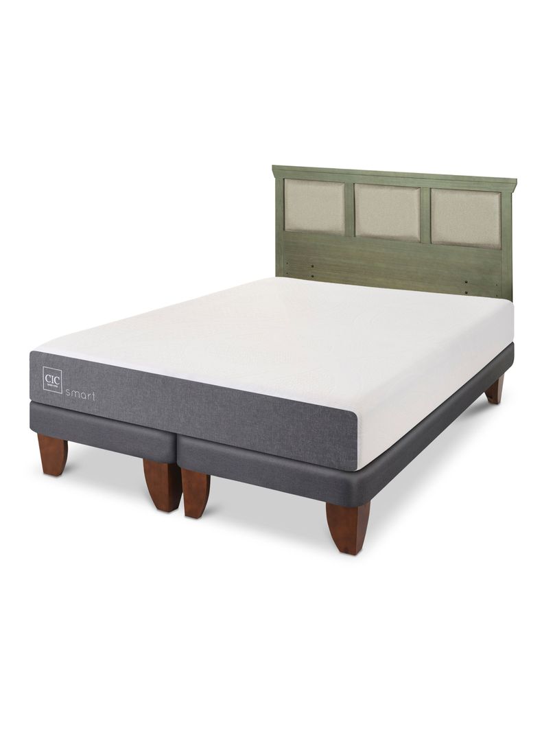 Cama Europea Smart 2 Plazas Base Dividida + Respaldo Torino Olivo-0