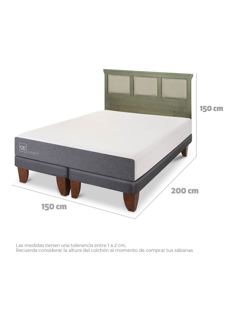 Cama Europea Smart 2 Plazas Base Dividida + Respaldo Torino Olivo-1