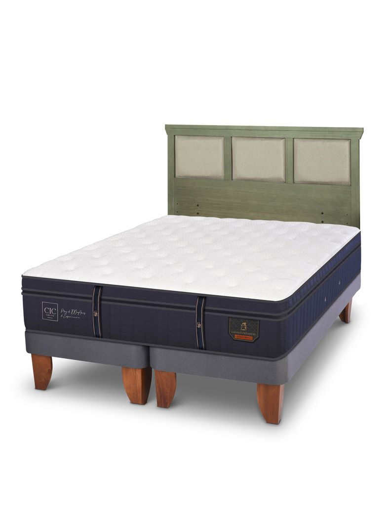 Cama Europea Grand Premium 2 Plazas Base Dividida + Respaldo Torino Olivo-0