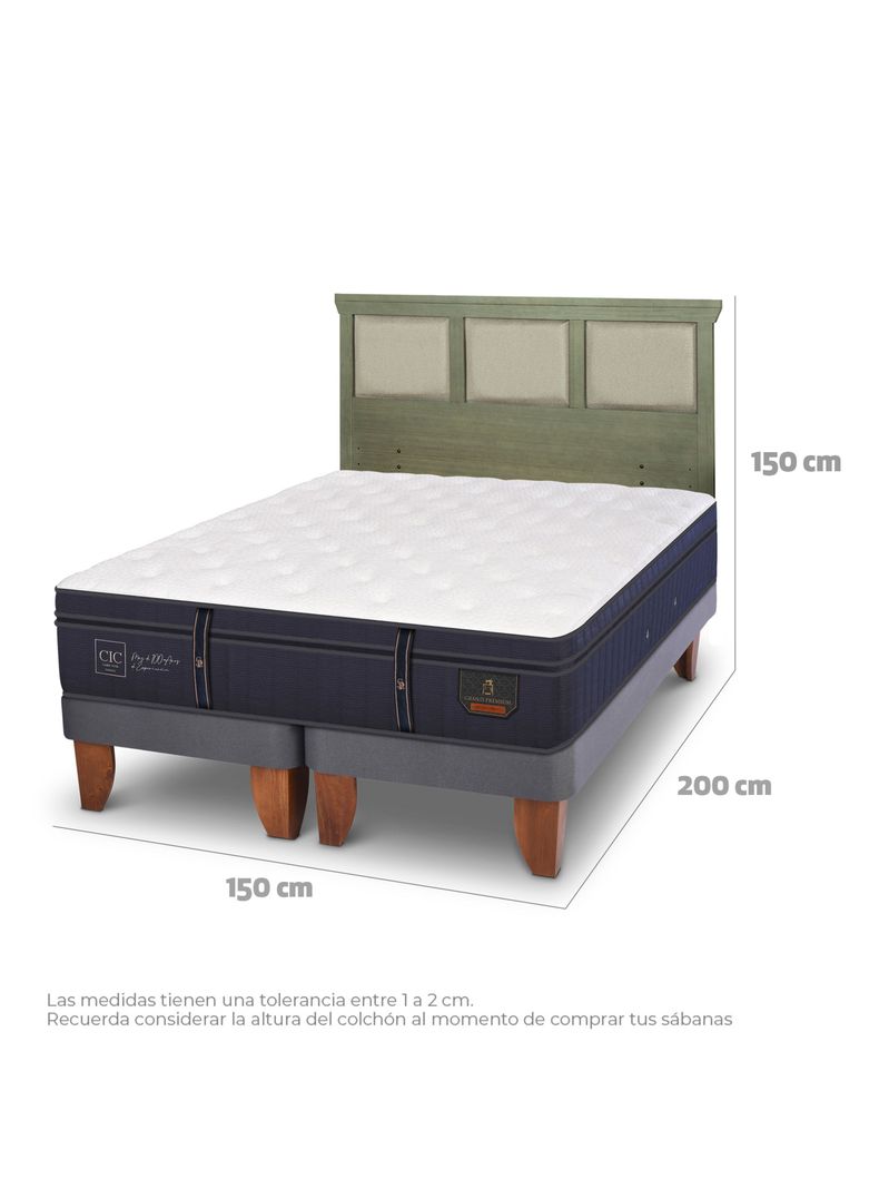 Cama Europea Grand Premium 2 Plazas Base Dividida + Respaldo Torino Olivo-1