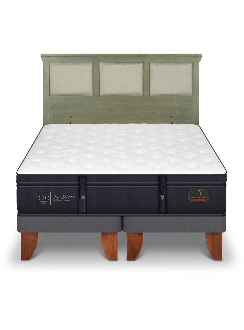 Cama Europea Grand Premium 2 Plazas Base Dividida + Respaldo Torino Olivo-2