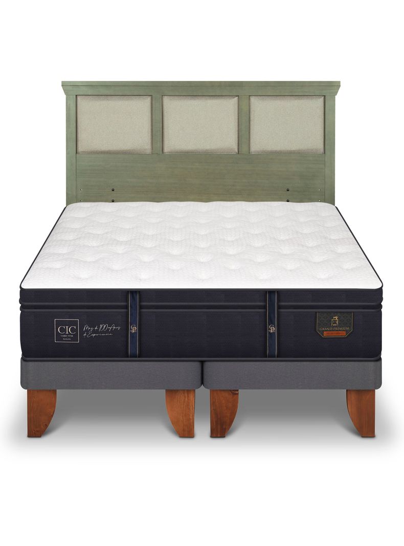 Cama Europea Grand Premium King + Respaldo Torino Olivo-2
