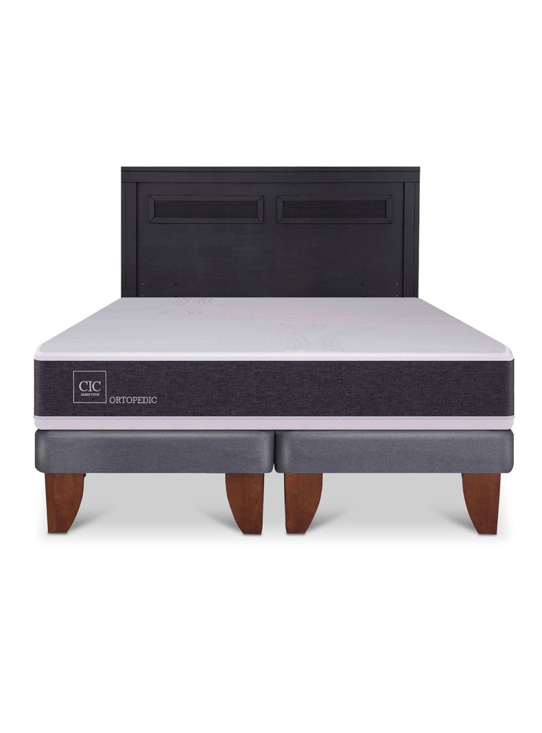 Cama Europea Ortopedic 2 Plazas Base Dividida + Respaldo Milán Negro-2