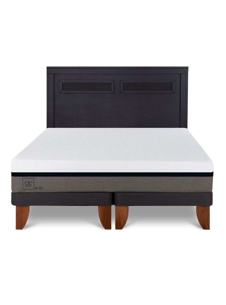 Cama Europea Balance 2 Plazas Base Dividida + Respaldo Milan Negro-2