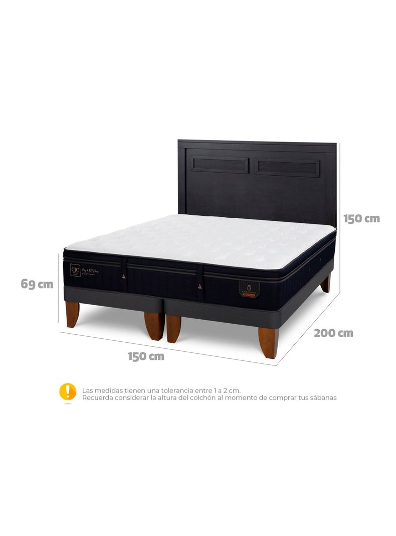 Cama Europea Super Premium 2 Plazas Base Dividida + Respaldo Milán Negro-1
