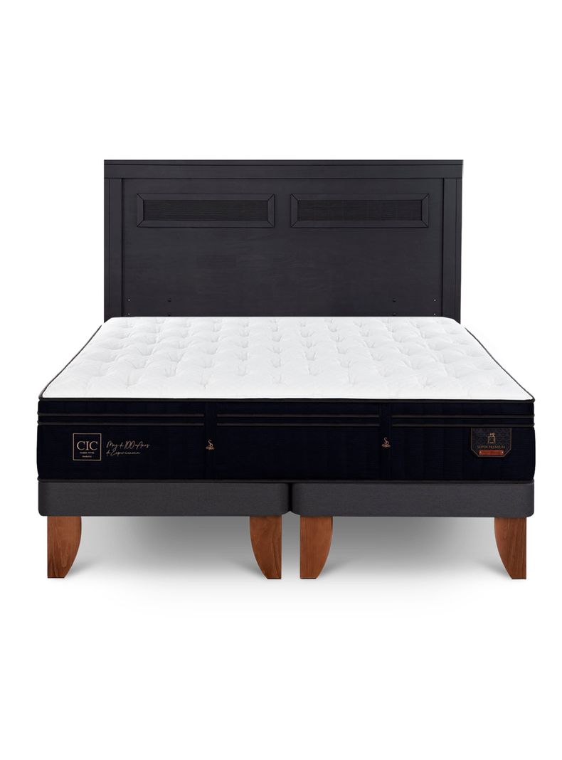 Cama Europea Super Premium 2 Plazas Base Dividida + Respaldo Milán Negro-2
