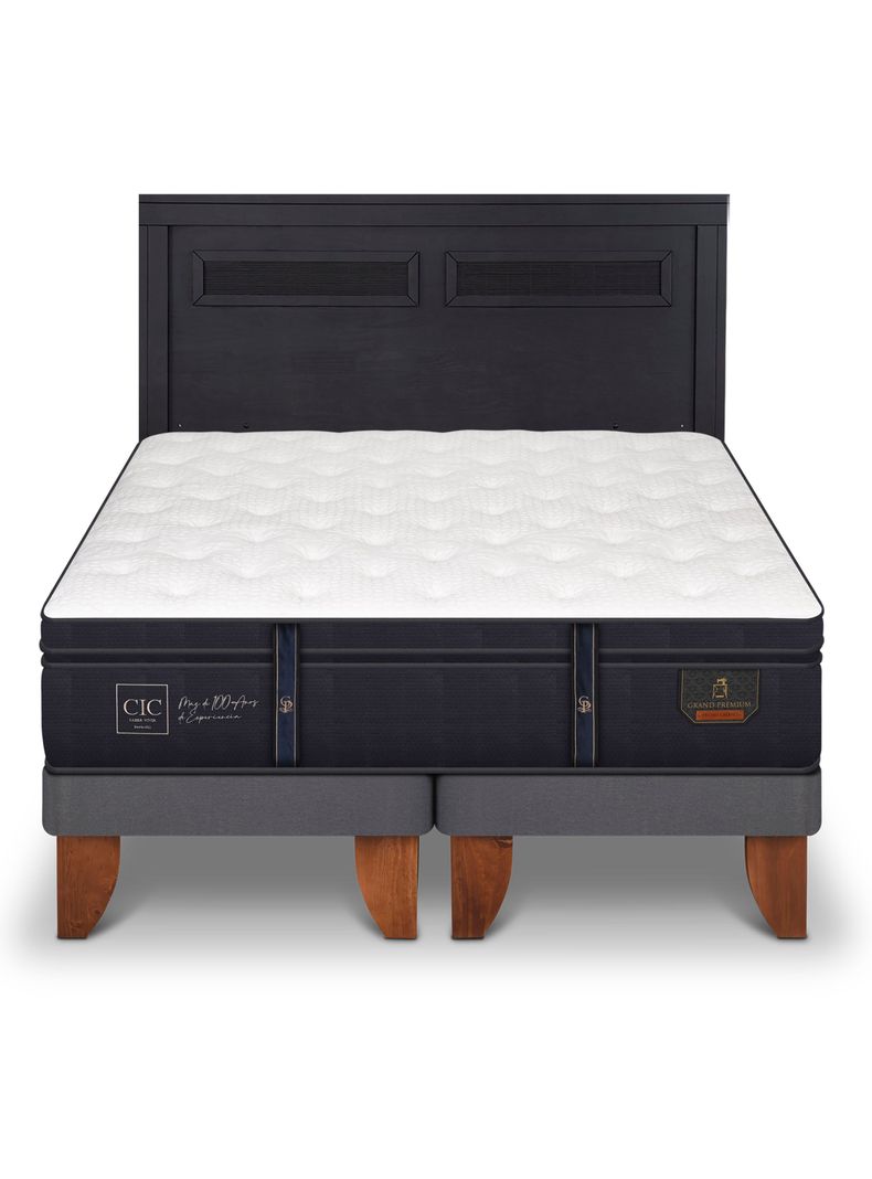 Cama Europea Grand Premium 2 Plazas Base Dividida + Respaldo Milán Negro-2