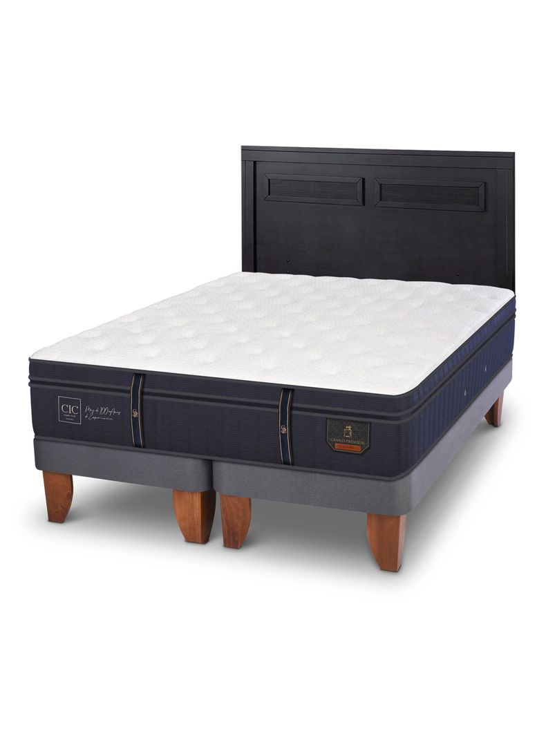 Cama Europea Grand Premium 2 Plazas Base Dividida + Respaldo Milán Negro-0