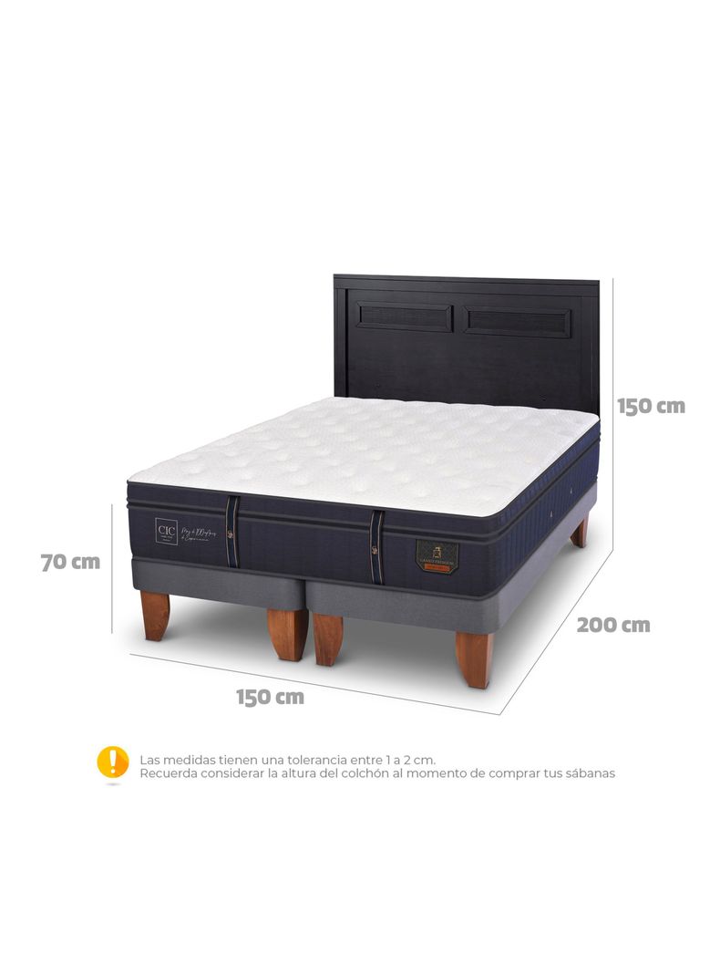 Cama Europea Grand Premium 2 Plazas Base Dividida + Respaldo Milán Negro-1