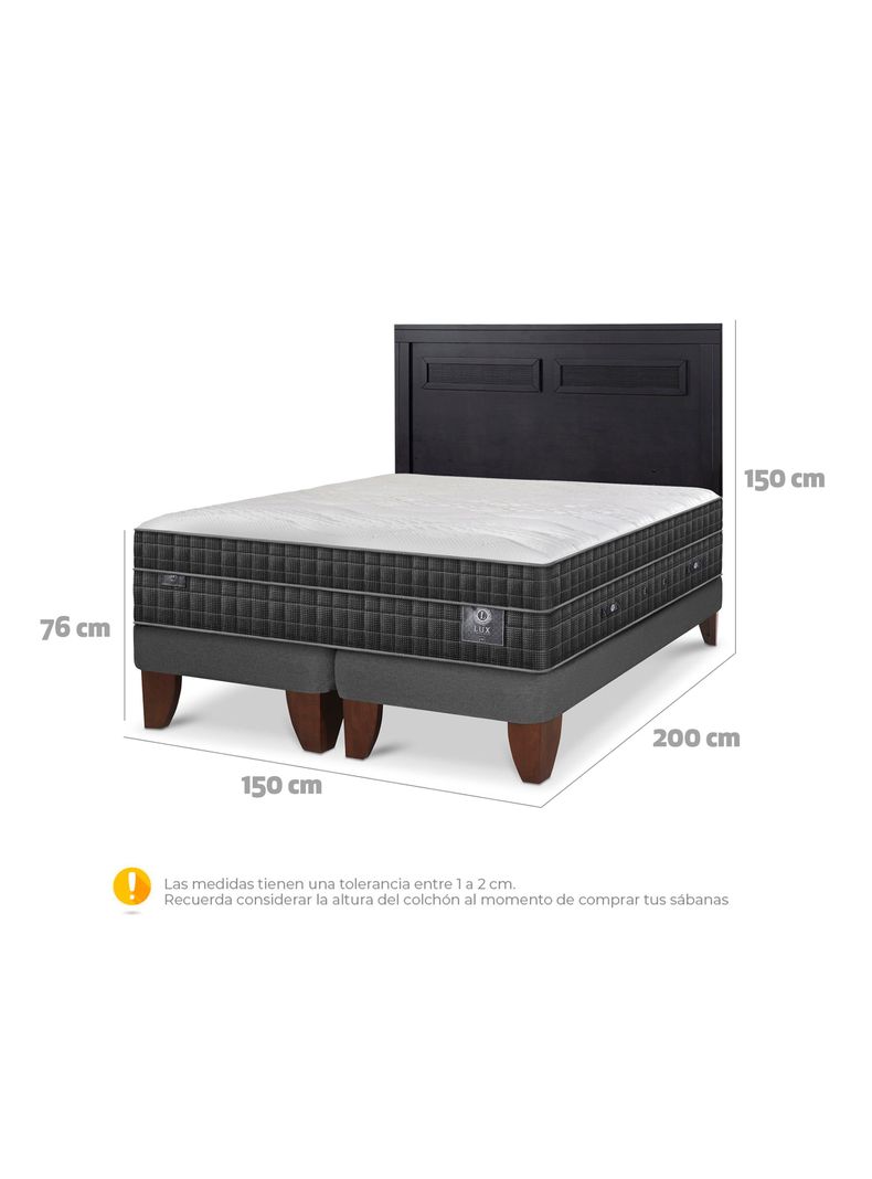 Cama Europea Lux 2 Plazas Base Dividida + Respaldo Milán Negro-1