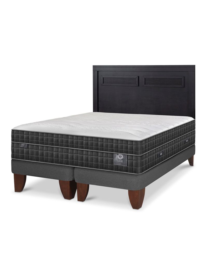 Cama Europea Lux 2 Plazas Base Dividida + Respaldo Milán Negro-0