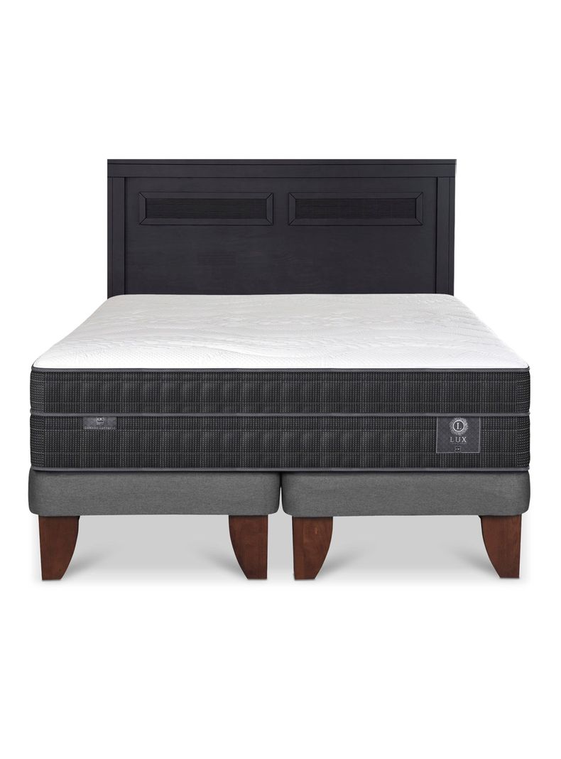 Cama Europea Lux 2 Plazas Base Dividida + Respaldo Milán Negro-2