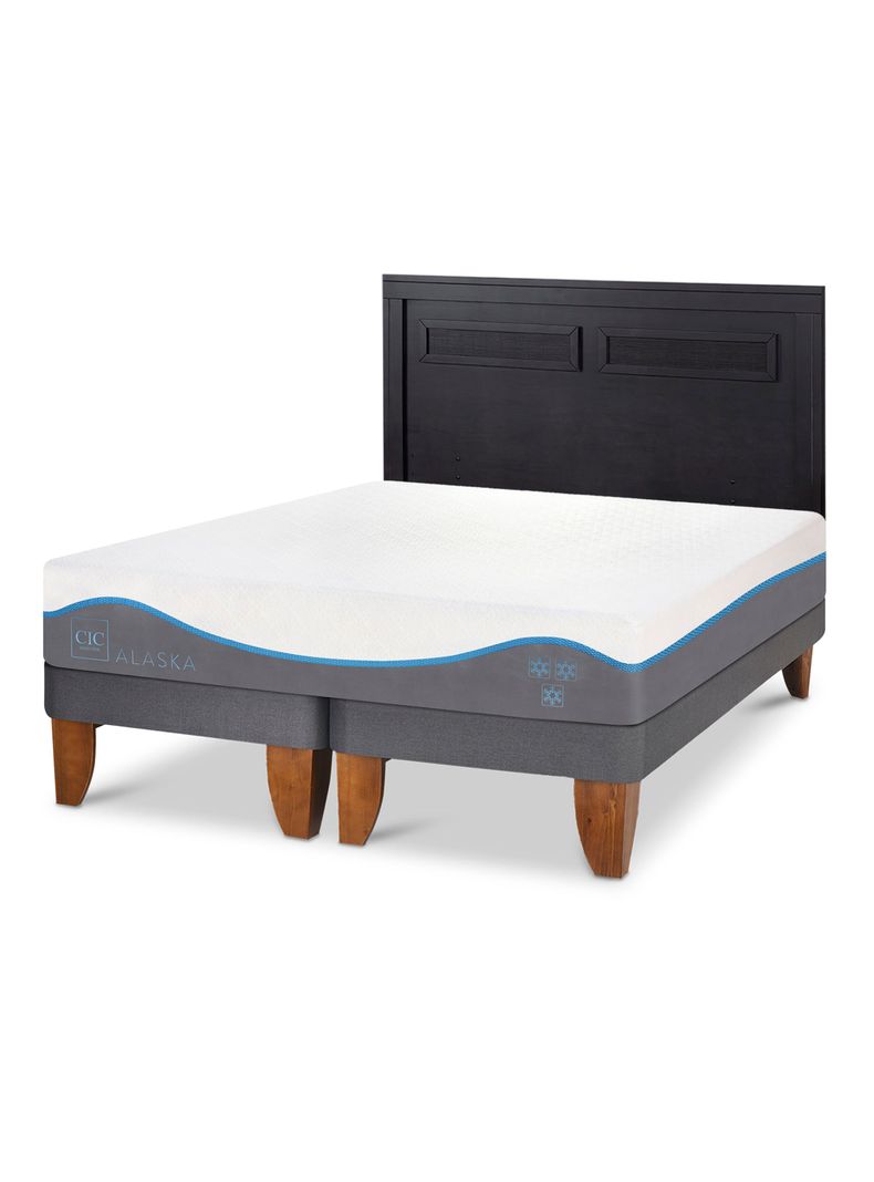 Cama Europea Alaska 2 Plazas Base Dividida + Respaldo Milán Negro-0