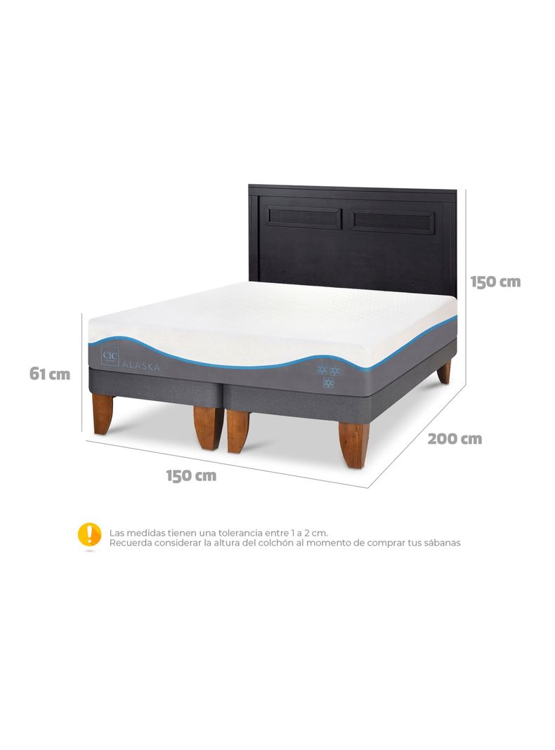 Cama Europea Alaska 2 Plazas Base Dividida + Respaldo Milán Negro-1