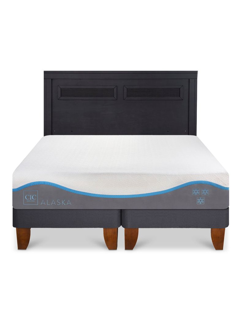 Cama Europea Alaska 2 Plazas Base Dividida + Respaldo Milán Negro-2