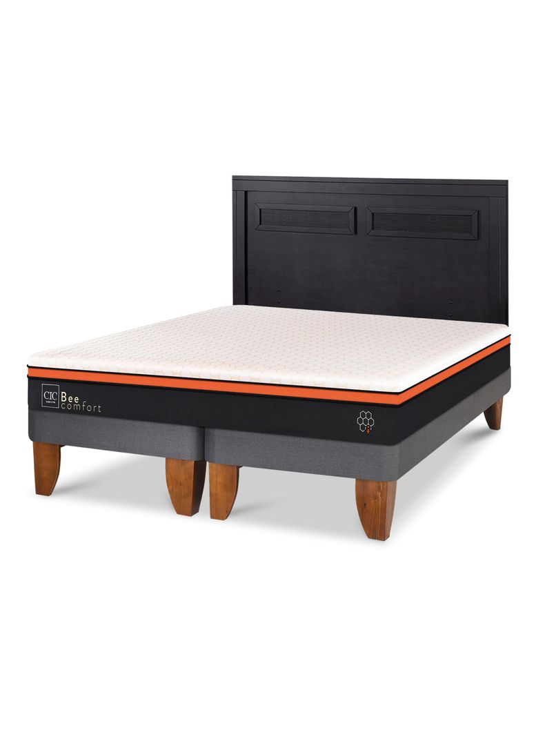 Cama Europea Bee Comfort 2 Plazas Base Dividida + Respaldo Milán Negro-0