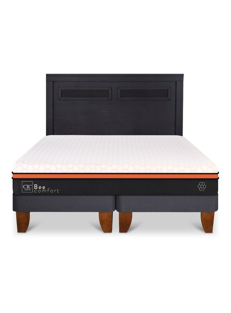 Cama Europea Bee Comfort 2 Plazas Base Dividida + Respaldo Milán Negro-2