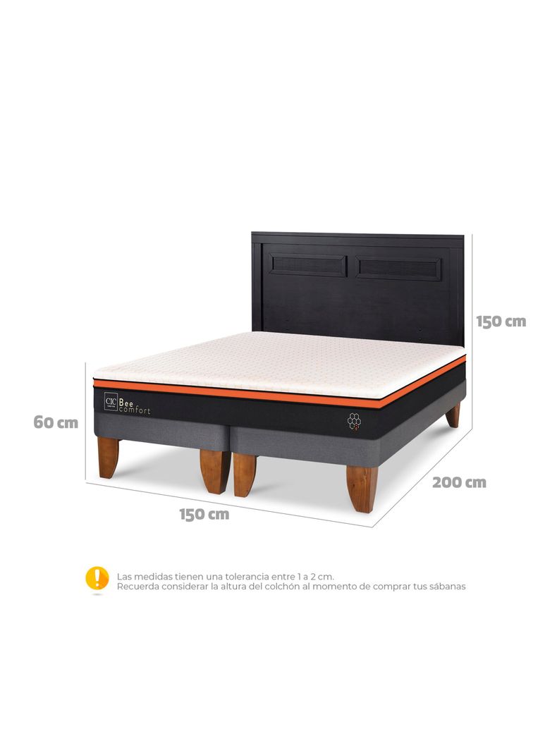 Cama Europea Bee Comfort 2 Plazas Base Dividida + Respaldo Milán Negro-1