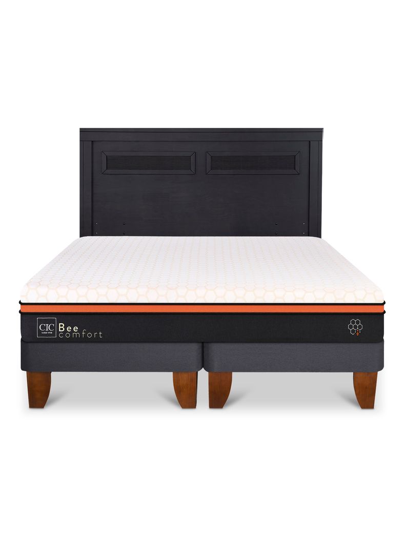 Cama Europea Bee Comfort King + Respaldo Milán Negro-2