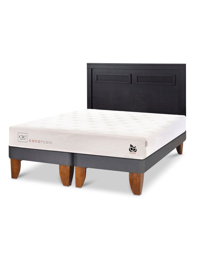 Cama Europea Cocopedic 2 Plazas Base Dividida + Respaldo Milán Negro