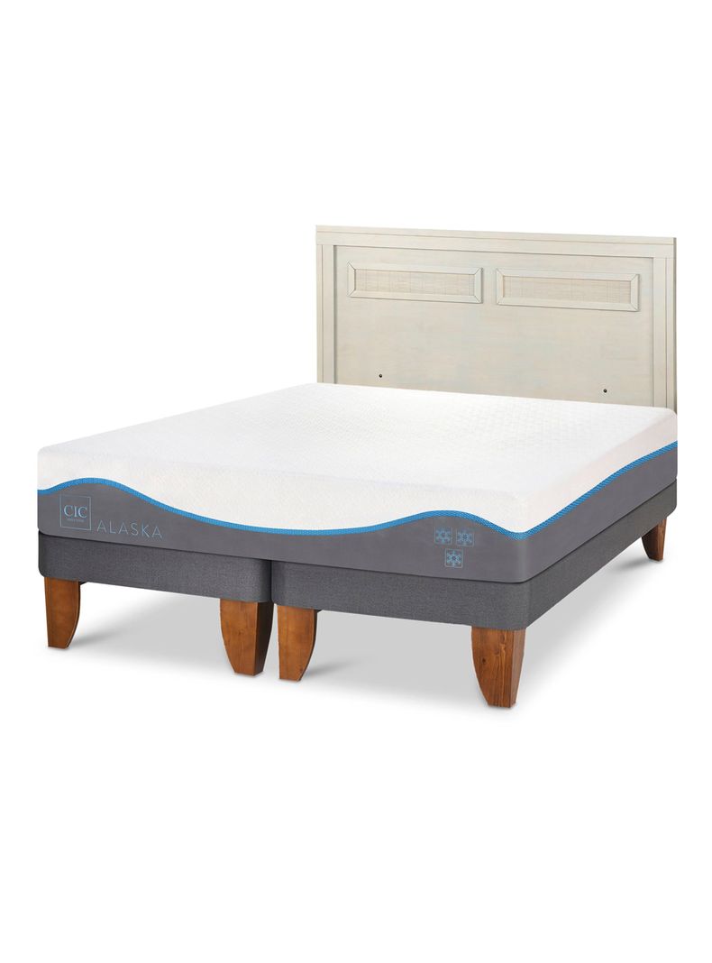 Cama Europea Alaska 2 Plazas Base Dividida + Respaldo Milán Alpino