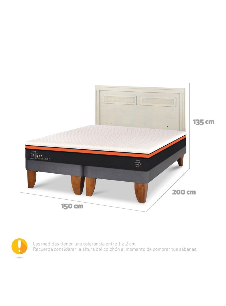 Cama Europea Bee Comfort 2 Plazas Base Dividida + Respaldo Milán Alpino-1
