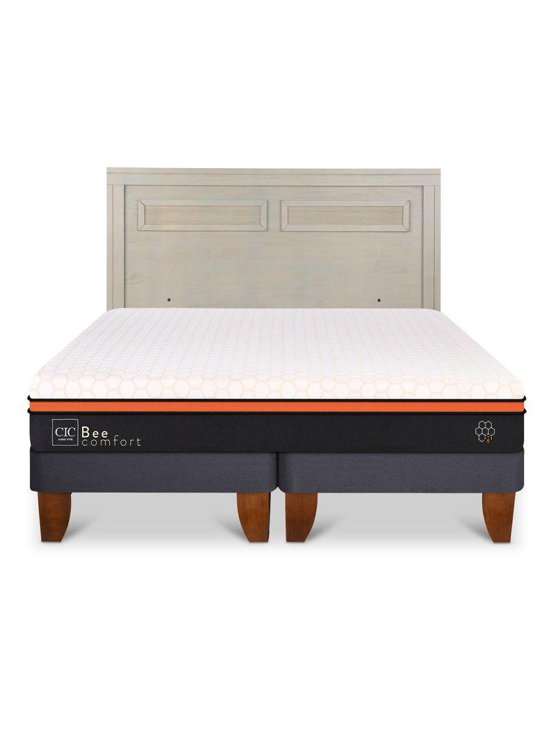 Cama Europea Bee Comfort 2 Plazas Base Dividida + Respaldo Milán Alpino-2