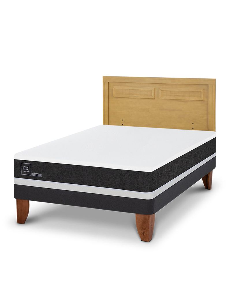 Cama Europea Ortopedic 2 Plazas + Respaldo Milán Mostaza-0