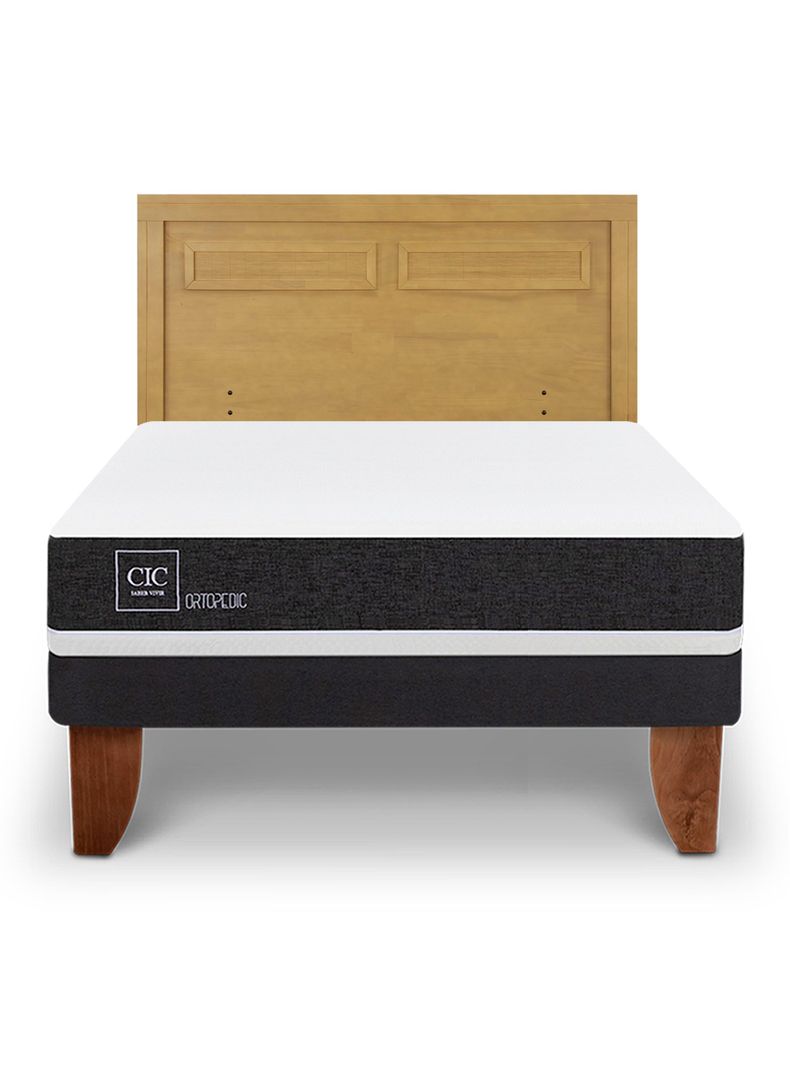 Cama Europea Ortopedic 2 Plazas + Respaldo Milán Mostaza-2